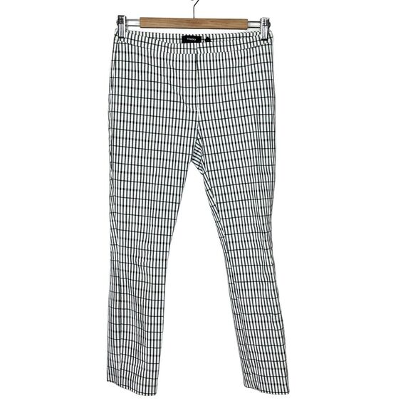 Theory Classic Skinny Pant Plaid Viscose Grid Ivory Black Green Womens 2 Career - Picture 1 of 7